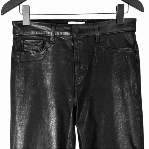 L’AGENCE Kendra Coated Cropped Flare Jean in Black With Raw Hem Size 27 - Picture 7 of 12
